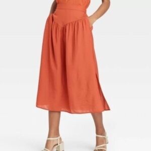 A New Day Orange Yoke Front Midi Skirt